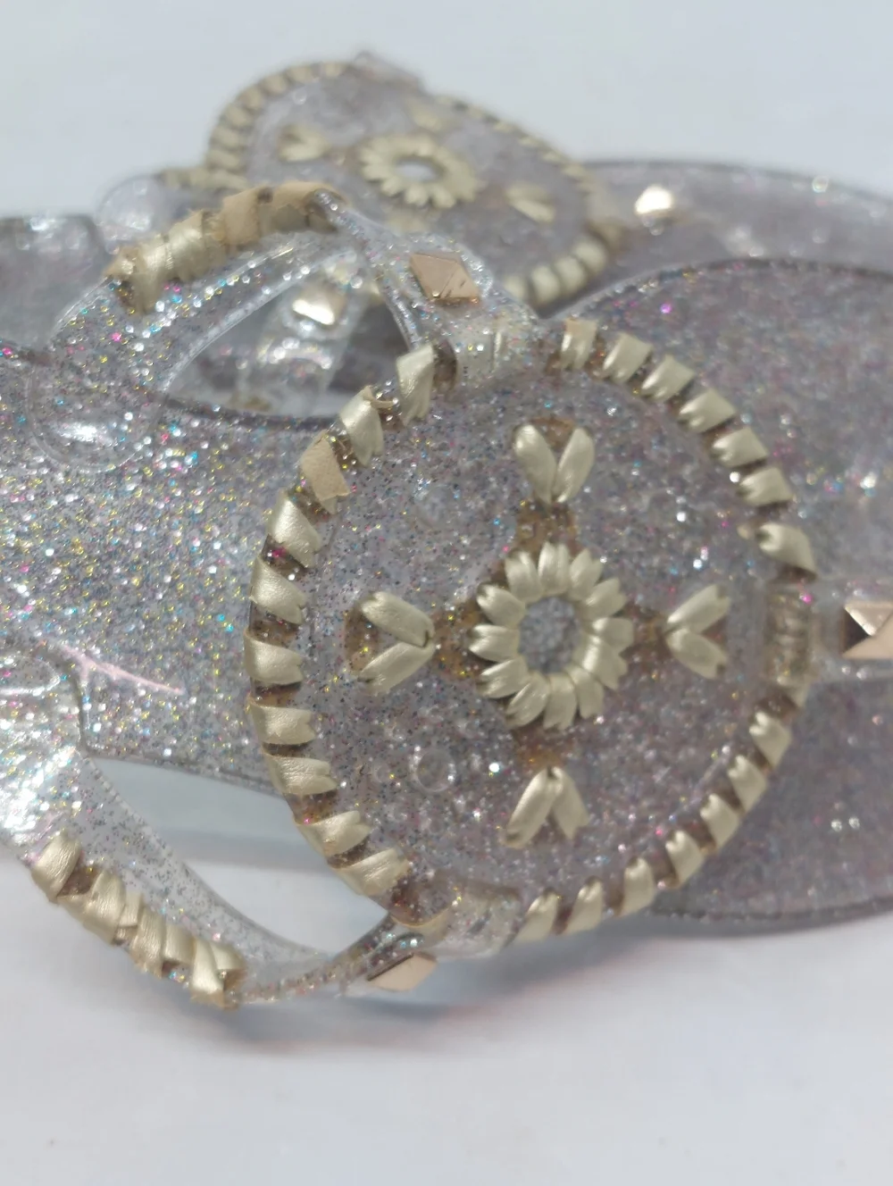 Jack Rogers Gold Flip Flop Sandals Metallic Jelly Sparkles Flat Slip On 8